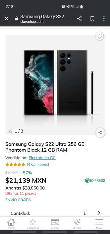 Claro Shop: Samsung S22 Ultra 256gb