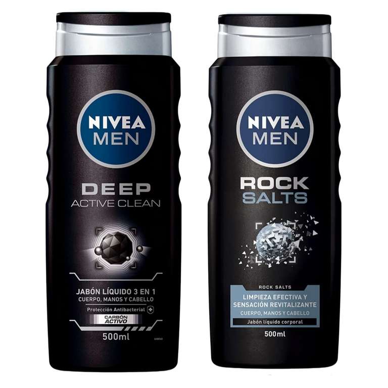 Amazon: Jabon liquido 3 en 1 NIVEA MEN Deep carbon activado y Rock salts (2 x $135) pueden ser del mismo ó 1 y 1