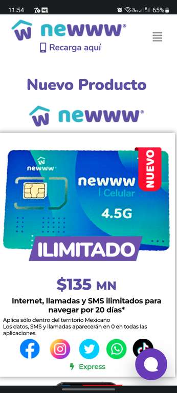 Newww: Internet, llamadas y SMS ilimitados para navegar por 20 días