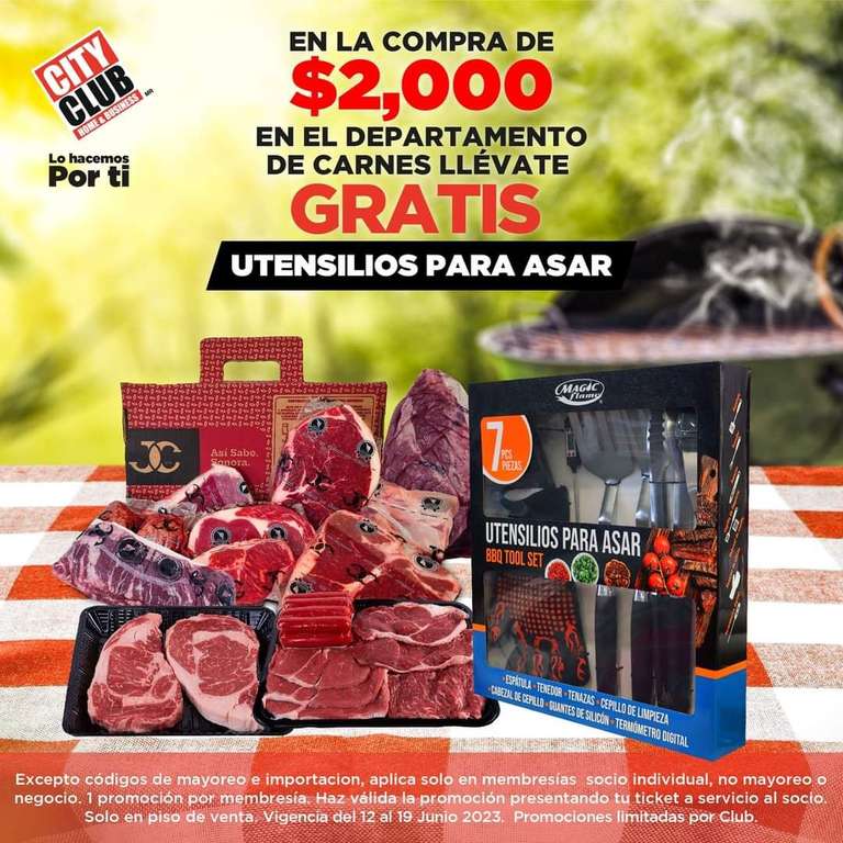 City Club: Utensilios de asado gratis al comprar 2000 en Carne