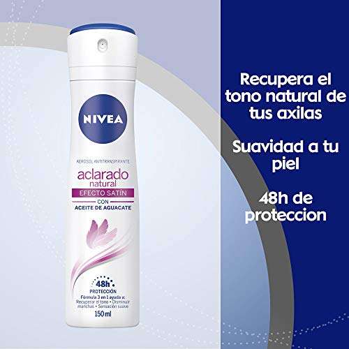Amazon: NIVEA Desodorante Aclarante para Mujer, Aclarado Natural Efecto Satín 48 horas Protección Antitranspirante, 150 ml
