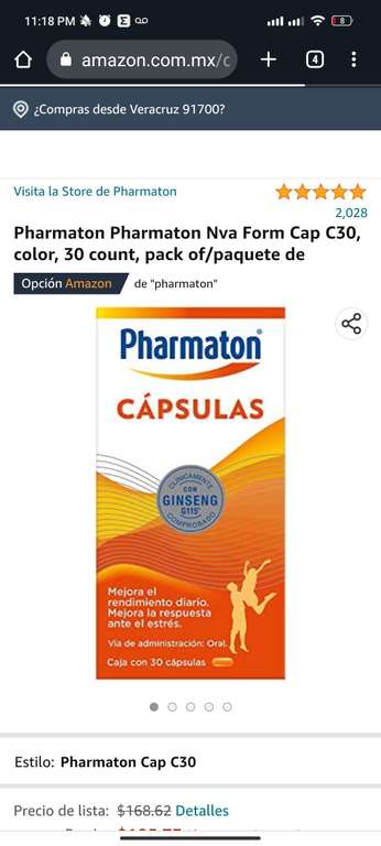 Amazon: Pharmaton Nva Form Cap C30, color, 30 count, pack of/paquete de----con Planea y Cancela