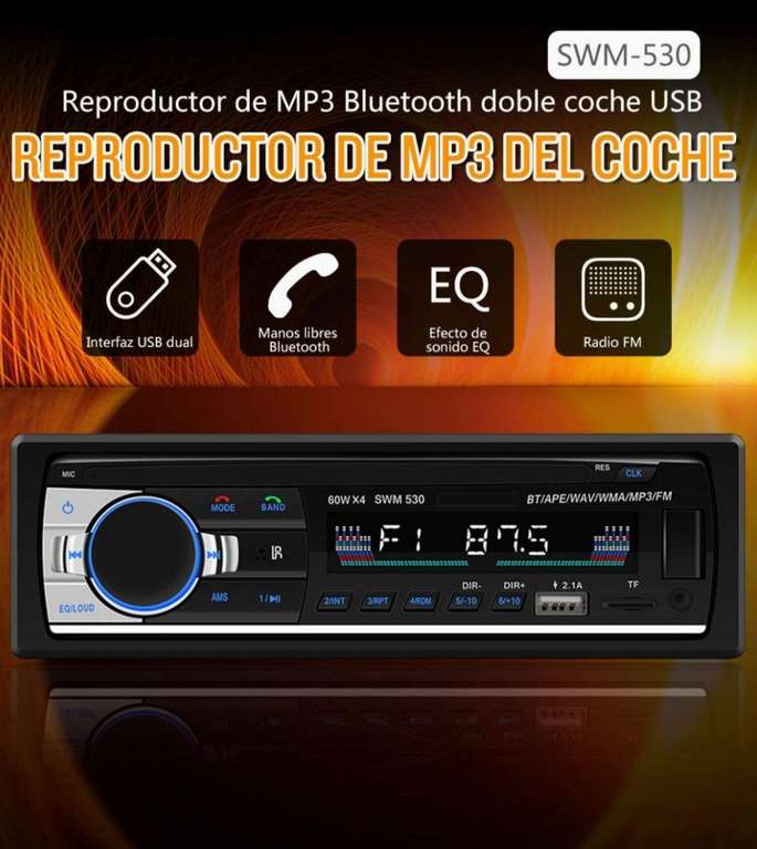 Amazon: MixMart Autoestéreo MP3 con FM / USB / AUX, Bluetooth, Interconexión de teléfono móvil + control remoto