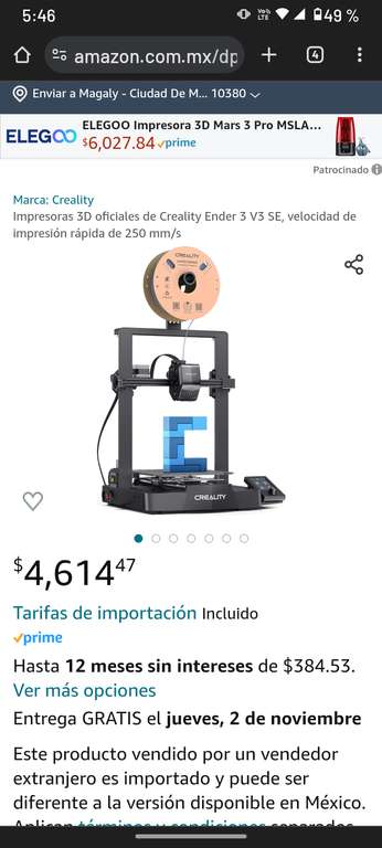 Amazon: Impresora 3D CREALITY ENDER 3 V3 SE
