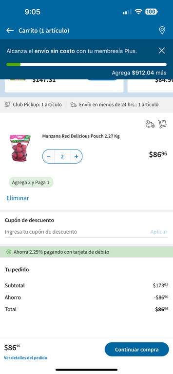Sam’s club: Manzana red delicious 2.27 Kg al 2x1
