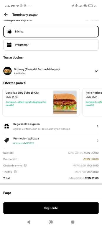Subway (Uber Eats): 4 Subways de jamón de pavo x 22 pesos (Uber One) | Leer descripción