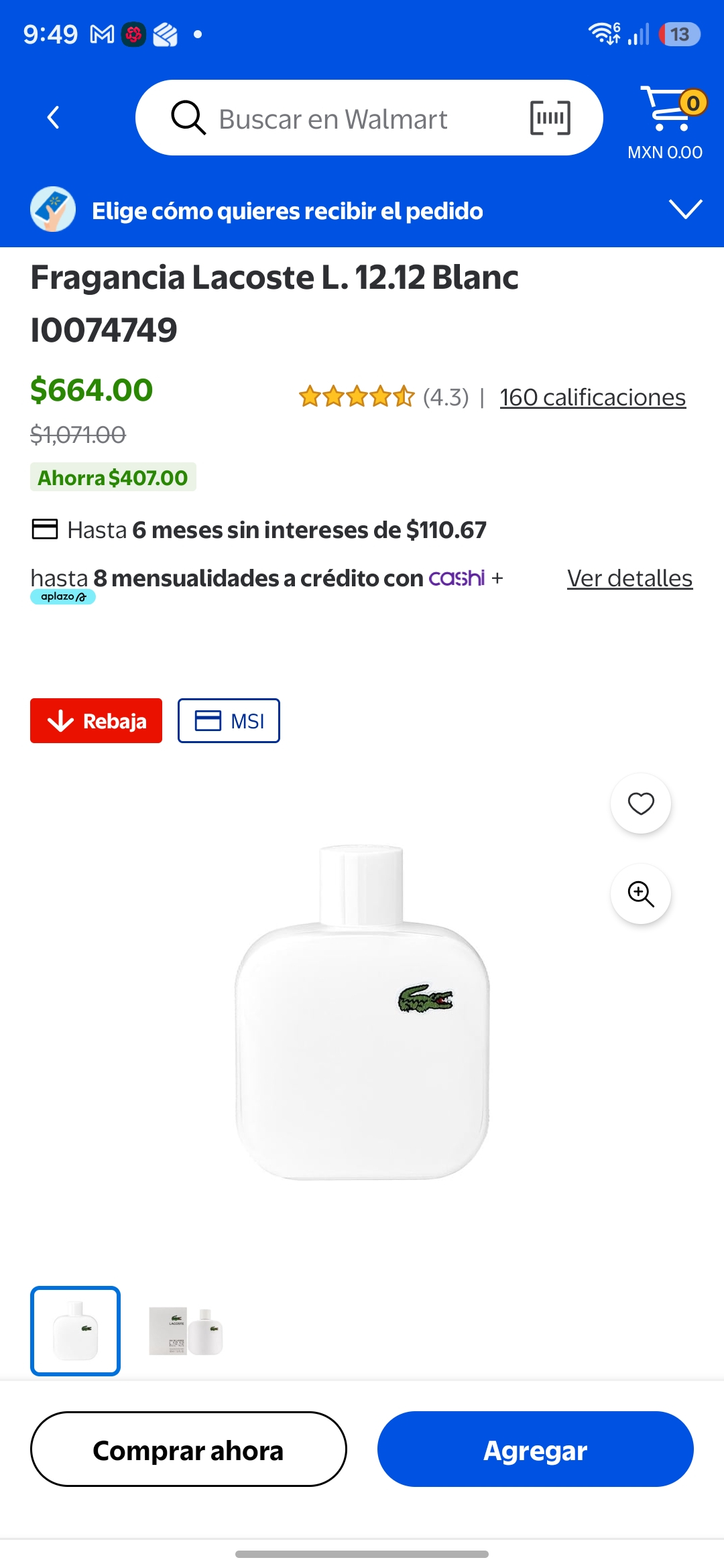 Walmart Fragancia Lacoste L. 12.12 Blanc 10074749