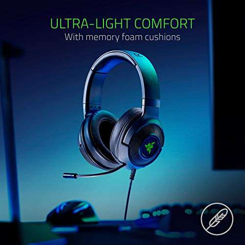 Amazon: Razer Kraken X USB Ultralight Gaming Headset 7.1 Surround Sound Controles de Audio Integrados, micrófono cardioide Flexible para PC