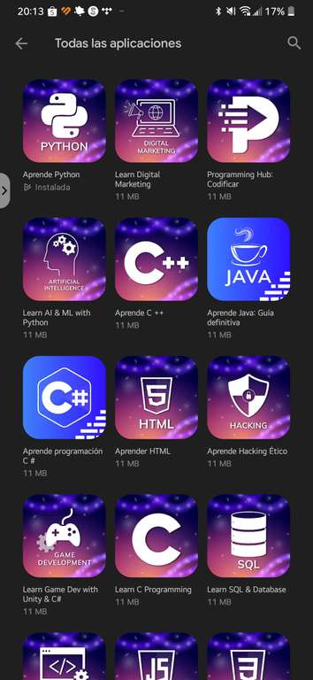Google Play Store: Programming Hub: Learn to code | Cursos y certificaciones en varios campos de informática