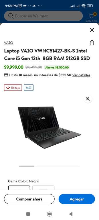 Walmart: Laptop VAIO VWNC51427-BK-S Intel Core i5 Gen 12th 8GB RAM 512GB SSD