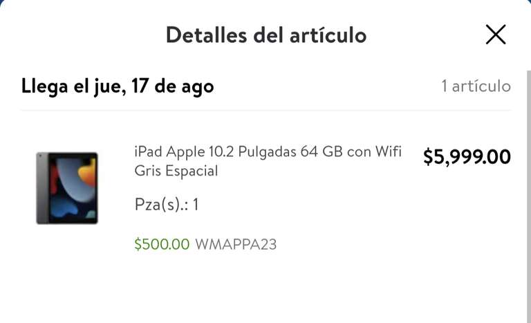 Walmart: iPad Apple 9na Generación 64GB