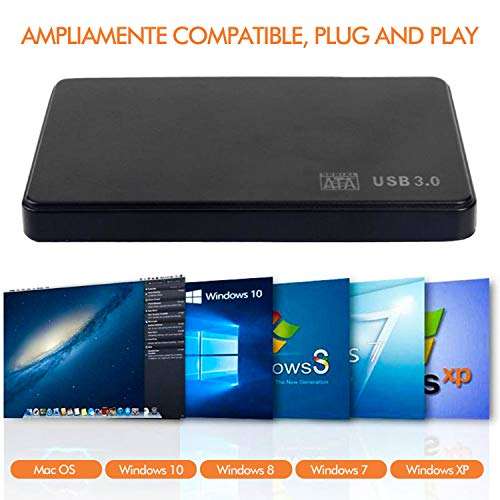 Amazon: Carcasa de Disco Duro móvil USB 3.0, Compatible con HDD SSD de 2.5 Pulgadas SATA I/II/III 7 mm 9.5 mm, 6TB MAX 50CM Cable Extraíble