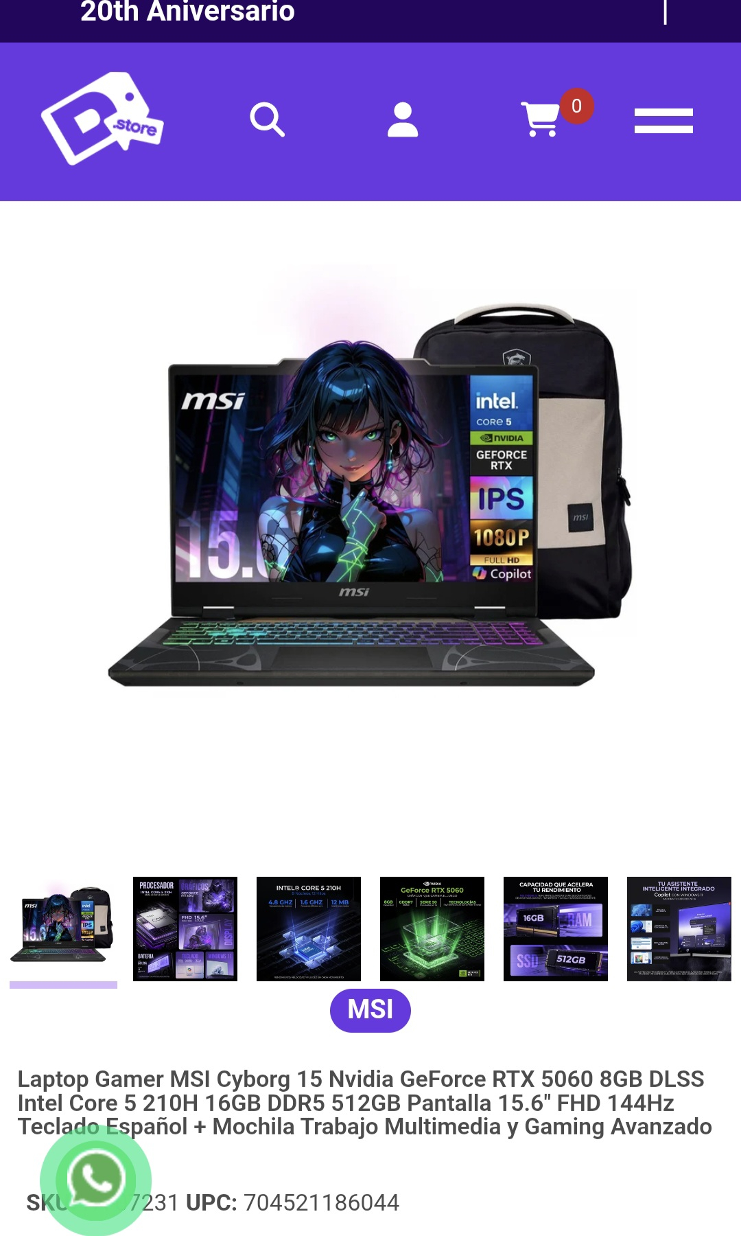 Grupo DECME: Laptop Gamer MSI Cyborg 15 Nvidia GeForce RTX 5060 8GB DLSS Intel Core 5 210H 16GB DDR5 512GB + Mochila