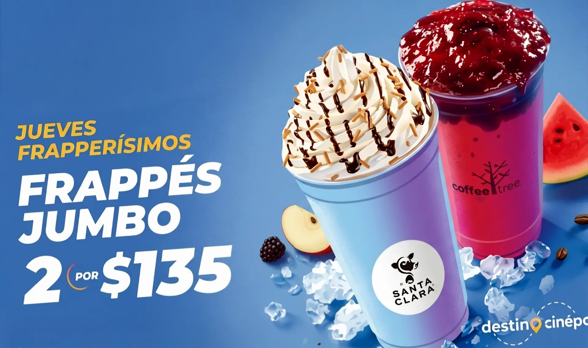 Cinépolis: 2 Frappes Jumbo x $135