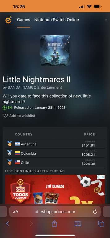 Little Nightmares II en promo en la eShop Argentina