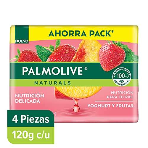 Amazon: Jabón en Barra Palmolive Naturals, Nutrición Delicada, Yogurt y Frutas 4 piezas de 120g (Planea y Ahorra, envío gratis prime)