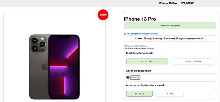 Macstore: iPhone 13 Pro y 13 Pro Max (512 GB y 1TB)