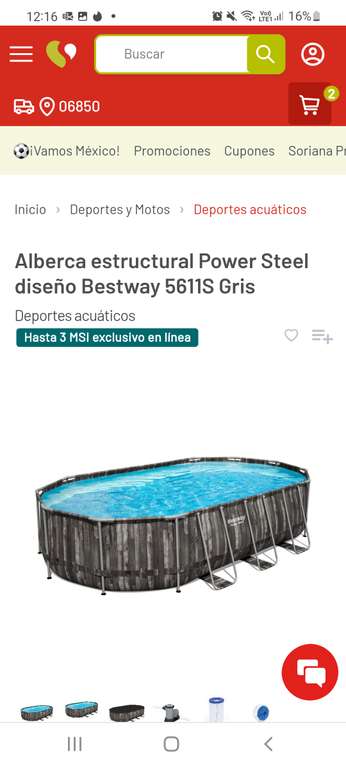 Soriana Alberca estructural Power Steel diseño Bestway 5611S Gris