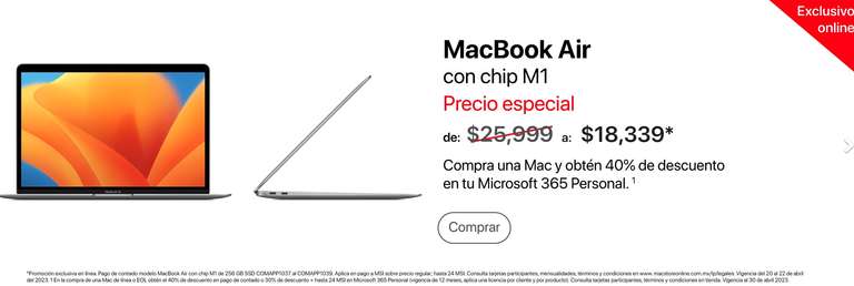 MacStore: MacBook Air M1 en $16,839 pagando con PayPal y usando cupón MSPAYPAL