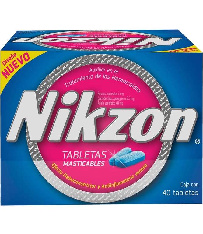 Amazon - NIKZON Tratamiento para las hemorroides, caja con 40 tabletas masticables - Planea y Ahorra