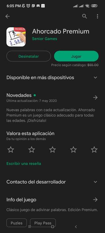 Google Play: Android juego Ahorcado premium gratis