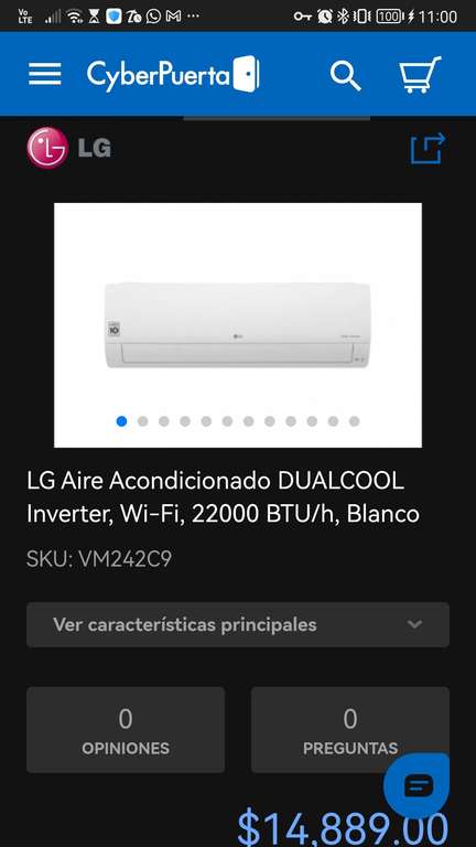 Cyberpuerta: AC Mini Split LG DualCool Inverter WiFi Solo Frío 22,000 BTUs (2 Ton) 220V