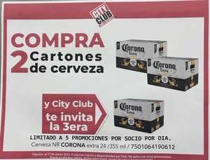 City Club Zacatecas: 3x2 cartón de cerveza Corona 24 piezas