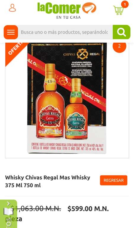 LA COMER: 2 cajas de 2 Whisky Chivas regal 750ml+375ml