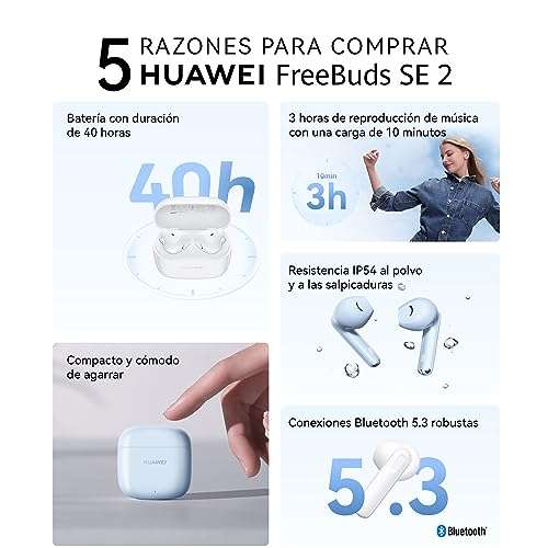HUAWEI FreeBuds SE 2 (Garantía en México)- Auriculares 40 Horas de Batería,  Protección IP54 contra el Polvo y Las Salpicaduras, Bluetooth 5.3, iOS y  Android, Audifonos Inalambricos, Blanco Cerámico : :  Electrónicos