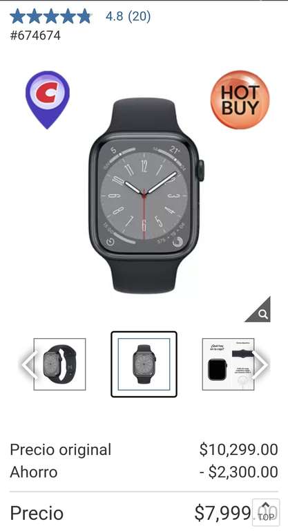 Costco: Apple Watch Series 8 (GPS) Caja de aluminio medianoche 45 mm con correa deportiva medianoche
