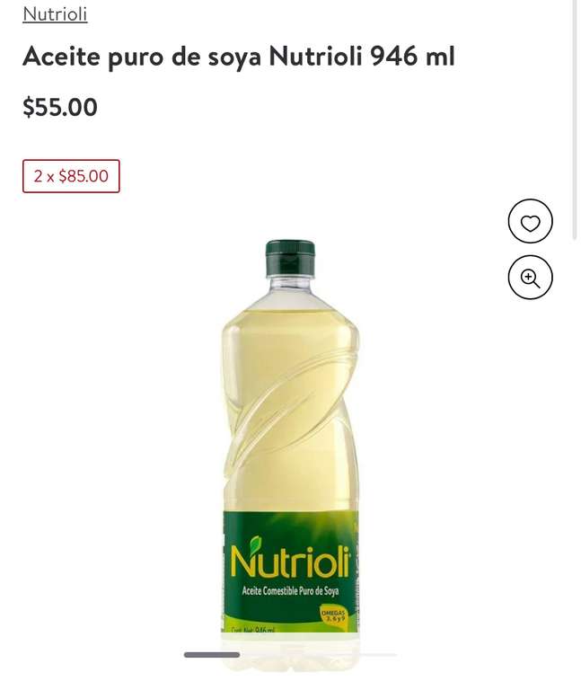 Walmart super: Aceite Nutrioli de 1 L 2x89