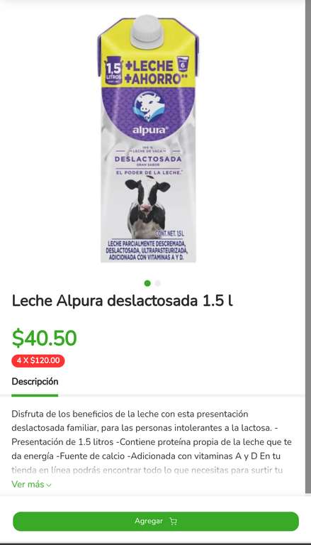 Despensa Bodega Aurrera: Leche Santa clara o Alpura 1.5 L. 4 x $120 entera o deslactosada