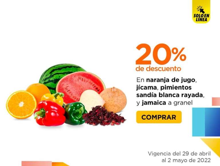 Chedraui: 20% de descuento en Naranja de Jugo, Jícama, Sandía Blanca Rayada, Pimientos y Jamaica a granel (Exclusiva tienda en línea)