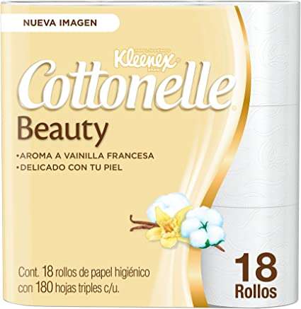Amazon: Kleenex Cottonelle Beauty, Papel Higiénico, color Blanco, 18 Rollos × 180 Hojas Triples