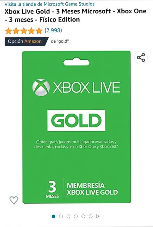 Amazon: Xbox Live Gold - 3 Meses Microsoft - Xbox One - 3 meses - Físico Edition