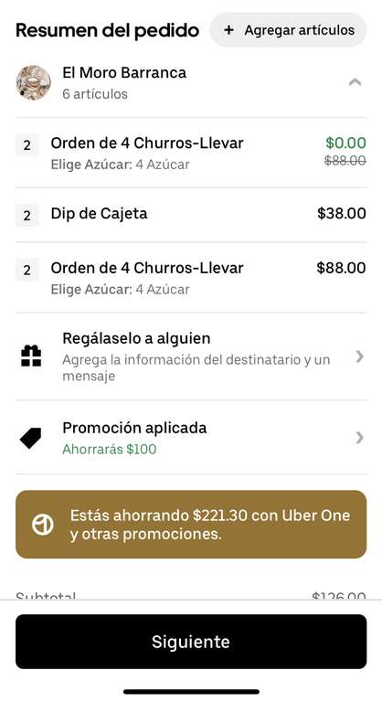 Uber Eats: Churrería El Moro 16 churros y 2 dips por $26.00