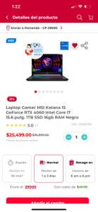 Office Depot: Laptop Gamer MSI Katana 15 GeForce RTX 4060 Intel Core i7 15.6 pulg. 1TB SSD 16gb RAM Negro