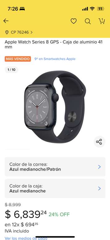 Mercado Libre: Apple Watch Series 8 41 mm GPS
