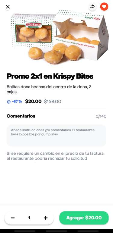 Rappi [Krispy Kreme]: 2*1 krispy bites 20 pesos (usuarios seleccionados)