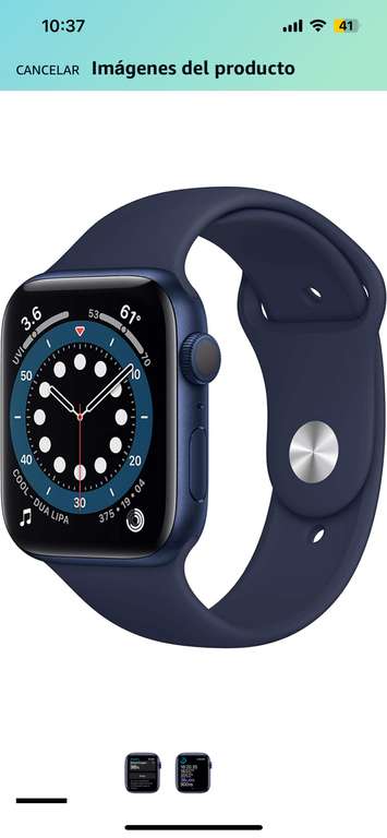 Amazon: Apple Watch Serie 6 (GPS, 44 mm) - Caja de Aluminio Azul con Banda Deportiva Marina Profunda (Reacondicionado)