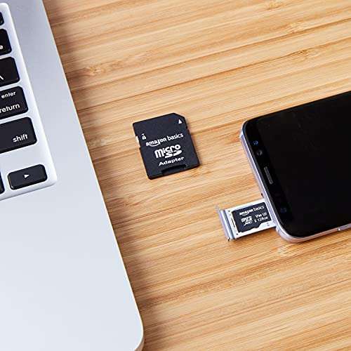 Amazon: Tarjeta de memoria MicroSDXC de 128 GB con adaptador SD - Amazon Basics, 100 MB/s, U3