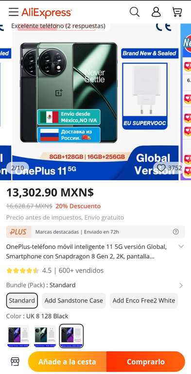 AliExpress: ONEPLUS 11 5G ( 8GB/128GB ) - versión global