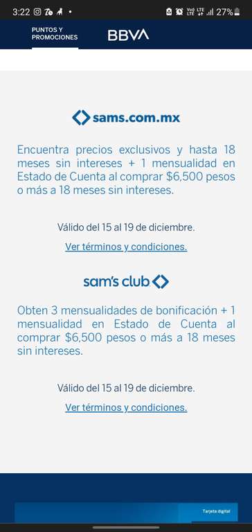BBVA x Sam's Club: 18 MSI + 3 meses de bonificación (compra mín $4200) Ó 3 meses de bonificación + 1 en edo de cuenta (compra mín $6500)