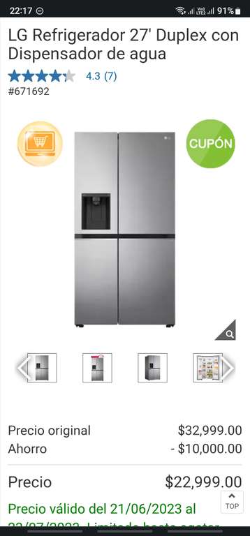 Costco: LG Refrigerador 27' Duplex con Dispensador de agua SIN BOMBA NI INSTALACIÓN DE GARRAFÓN