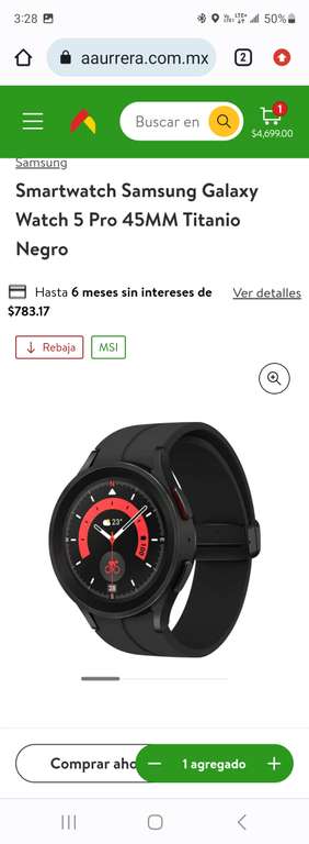 Bodega Aurrera: Samsung Galaxy watch 5 pro negro/plata | Pagando con cashi