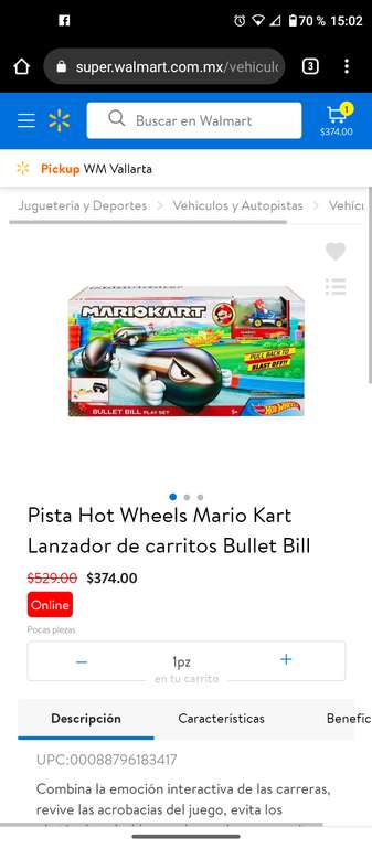 Walmart Pista Hot Wheels Mario Kart Lanzador de carritos Bullet Bill (solo en línea)