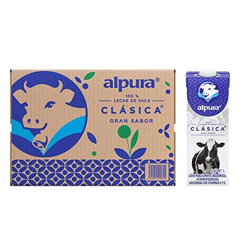 Amazon: Alpura Leche Entera U.P. Clásica 1 Lt, Paquete de 12 (comprando 2 cajas)