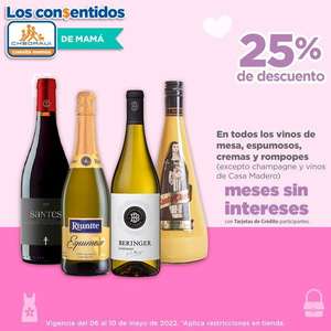 Chedraui: 25% de descuento en Vinos Tintos, Rosados, Espumosos, Cremas y Rompopes (Excepto Champagne y Vinos Casa Madero)
