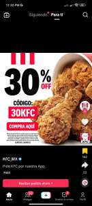 KFC: 30% OFF para Usuarios Nuevos