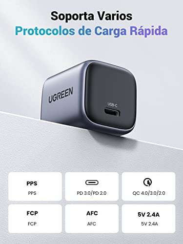 Amazon: UGREEN GAN 30W Mini Cargador USB C, Cargador Tipo C Carga Rápida